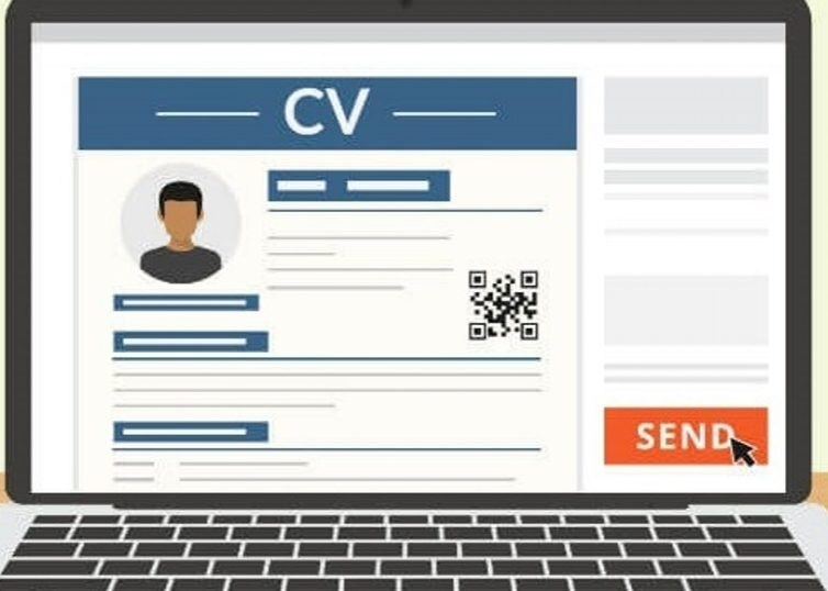 Ilustración del ordenador portátil con CV en pantalla