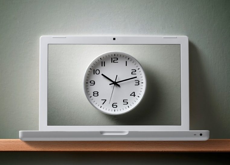 Reloj analógico en la pantalla del portátil