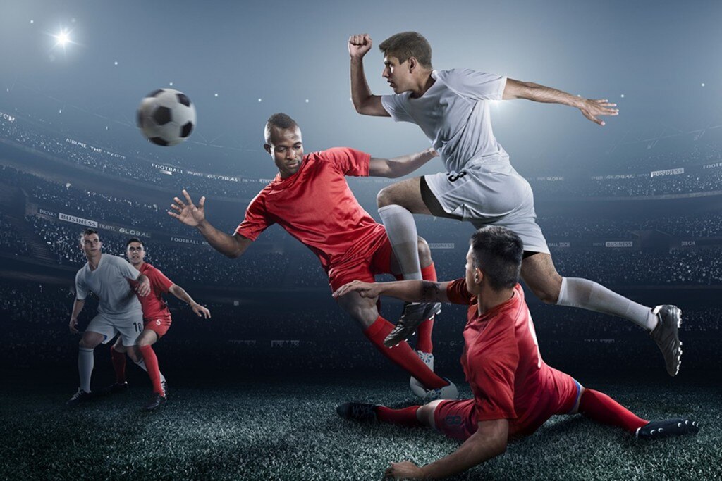 Fotografía dramática de jugadores de fútbol
