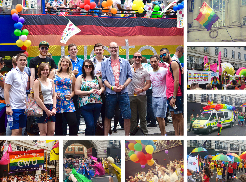 Collage de imágenes de empleados de Enterprise en el evento London Pride