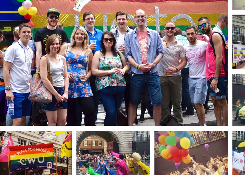 Collage de imágenes de empleados de Enterprise en el evento London Pride