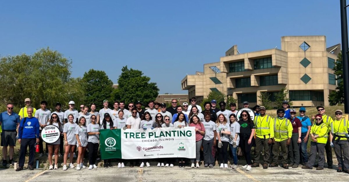 Empleados de Enterprise en un evento de plantación de árboles en Chicago, Illinois