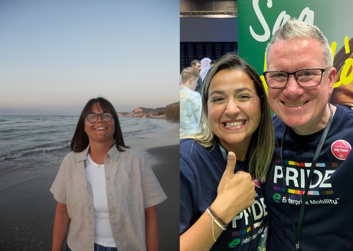 Dos integrantes del equipo de Enterprise Mobility, Lucy, Management Assistant, y Jeff, HR Manager.